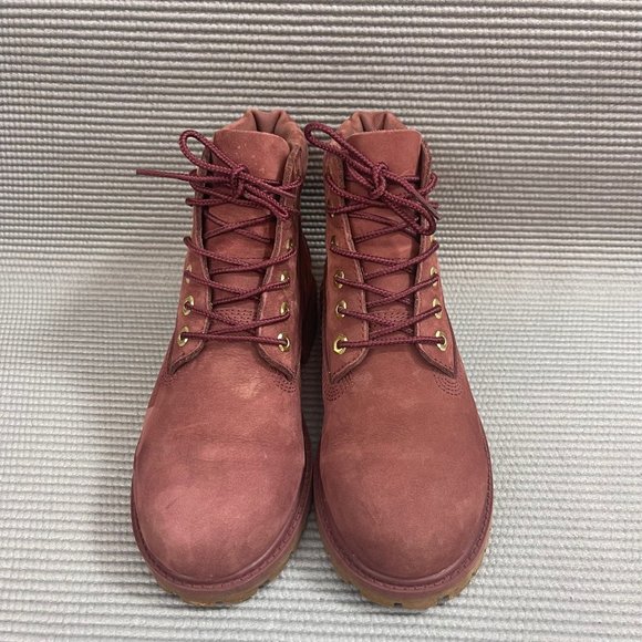 Timberland Youth Kids Size 2 Classic 6 inch Burgundy Red Premium Leather Boots - Picture 7 of 12